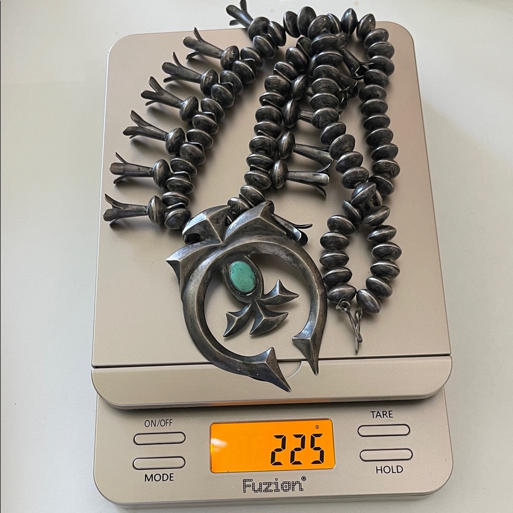 vintage Navajo Sterling Silver Naja squash, blossom Turquoise Necklace Massive - Picture 7 of 17